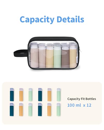 Image of Narwey Clear Travel Toiletry Bags for Traveling Toiletries Men Women, Clear Makeup Bag Cosmetic Bag with Zipper, Make Up Pouch Organizer Bag with Handle, Skincare Beach Snack Medicine Bag, Black