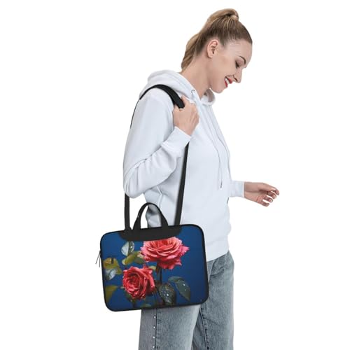 Bolso para laptop con flor roja y azul 14 pulgadas miniatura 3