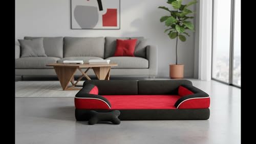 Image of Cutepups Red and Black Orthopedic Dog Bed Medium Size (M) - Soft Plush Washable Bed for Medium Dogs