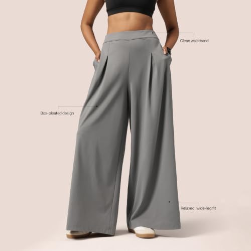 Image of BlissClub Womens Cloud Box Pleat Pants - Tall Wide-Leg Korean Style Pants Lightweight 4-Way Stretch Trousers with Deep Pockets (for Women Above 5'5)