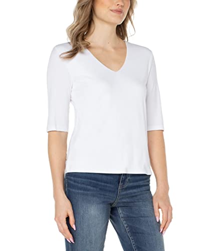 Liverpool Women's Double Layer V-Neck 1/2 Sleeve Rib Knit Top