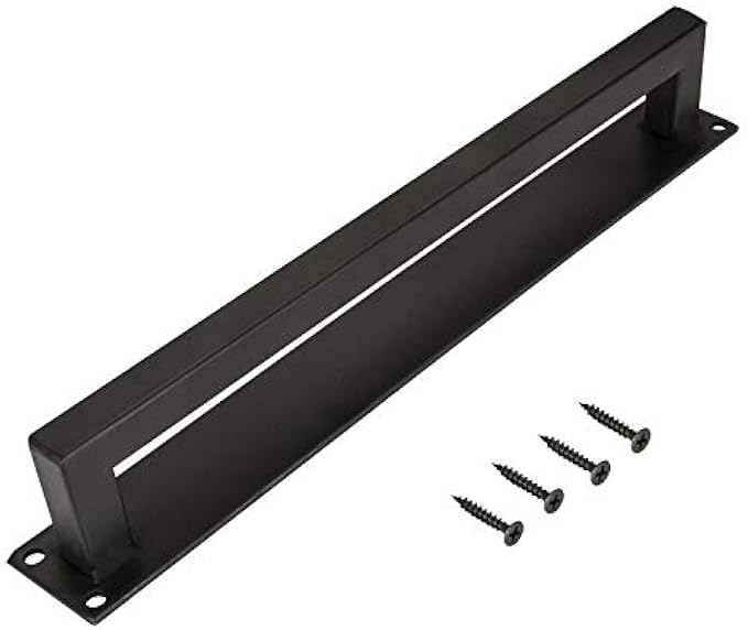 POPUBB Barn Door Handle, 12" Heavy Duty Sliding Door Handle Pull, Modern Farmhouse Flush Long Base Handle Hardware for Gate, Shed, Garage, Cabinet, Matte Black