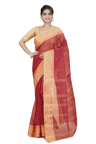 INDIA MADE Women's Traditional Bengal Tant Cotton Handloom Starch Saree No Blouse Piece-5201