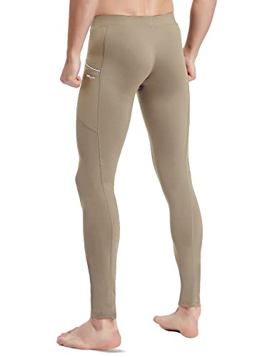 Willit Men's Active Yoga Leggings Pants Running Dance Tights With Pockets Cycling Workout Pants Quick Dry Greige M #TOP3