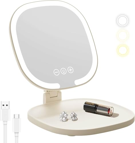 Espejo de maquillaje recargable LED portátil rectangular