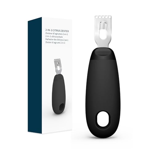 KITCHENDAO Zestenreißer Zitronenschäler und Orangenschäle Citrus Peeling Tool aus Edelstah- Ultra Sharp Lemon Zester - Soft-Touch-Griff Citrus Peeler - Spülmaschinenfest Schwarz