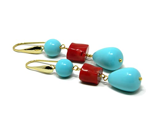 Boucles d'oreilles pendantes corail rouge turquoise : finis les bijoux ternes, argent doré