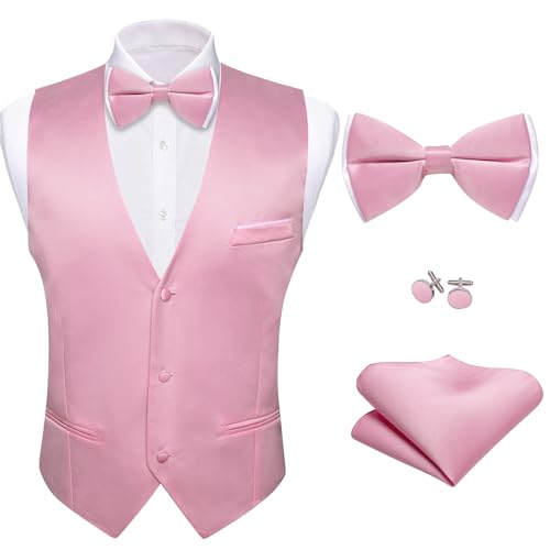 Barry.Wang Mens Suit Vest Bow Tie Set 4PCS Formal V-neck Slim Fit Casual Solid Color Waistcoat Wedding Party Tuxedo