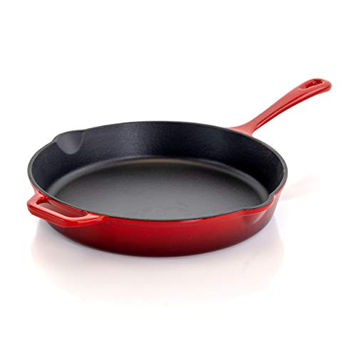 Megachef Round Enamel Cast Iron Skillet, 10.25 Inch, Red