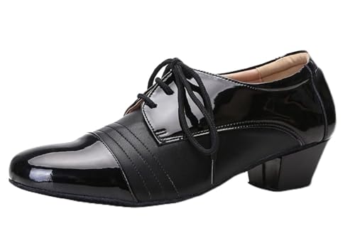 Chaussures à lacets pour homme en noir élégant avec talon de 4.5cm pour danses de salon