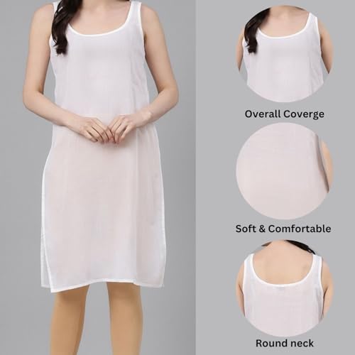 Image of Women's Sleeveless Cotton Inner Slip Dress Round Neck Soft Comfortable Fit Full Length Camisole Innerwear Summer top Undergarment for Girls