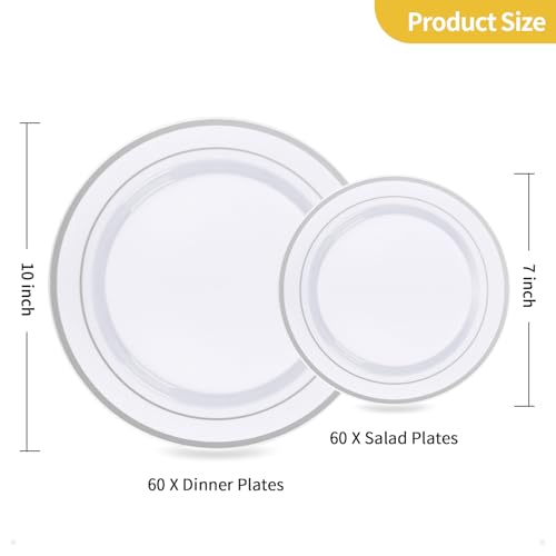 Image of Goodluck 120PCS Silver Plastic Plates, Heavy Duty Disposable Silver Plates
