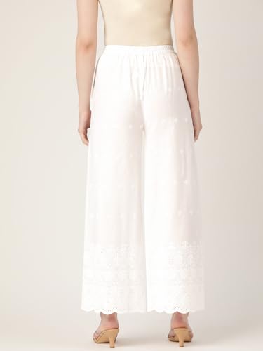 Image of feranoid White Chicken Embroidred Cotton Regular Fit Palazzo