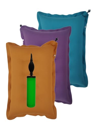 Image of Travel Air Pillow Headrest for Men and Women | Soft Comfort Ultralight Portable Neck Pillow for Travel | Use in Plane Flight Bus and Office with Air Pump (Multicolor) (Pack fo 3)