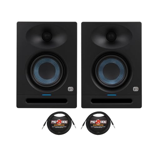PreSonus Eris Studio 4 4.5-Inch Compact Active Studio Monitors with Acoustic Tuning - Dual Inputs and Easy Controls Bundle with 1/4-Inch TRS Instrument Cables (10-Feet) (4 Items)