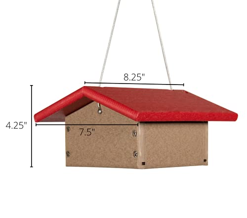 Jcs Wildlife Recycled Upside Down Single Suet Feeder Tan W/Cardinal Red Roof - 2 Suet Cake Capacity - Keeps Cakes Dry - Made In The Usa #TOP3