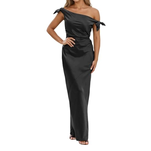 Generisch Elegante Vestido De Cóctel Largo Bodycon Sin Tirantes Para Eventos De Noche Vendaje Vestido Midi Con Abertura Lateral, Negro , S