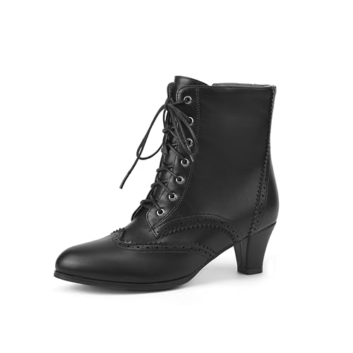Women Vintage Victorian Boots with Side Zippers Wintip Lace Up Ankle Boots