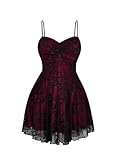BEAUDRM Women's Plus Size Lace Gothic Dress Goth Grunge Mini Dress Ruffle Short Sundresses Burgundy XX-Large Plus