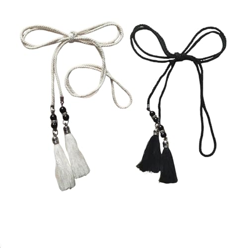 Women Rope Belt Woven Belt Cotton Waist Rope Waistband Dress Cotton Long Belt Cloth Belts with Tassels Braided Woven