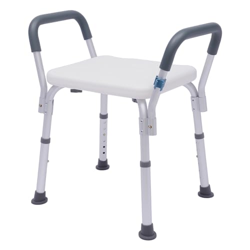 Silla de ducha para interiores con reposabrazos, altura ajustable de seguridad taburete de ducha capacidad 150 kg, silla de ducha para bañeras para personas mayores, adultos y personas con