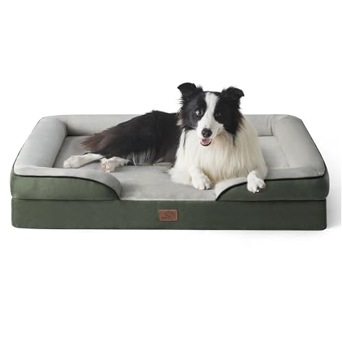 Bedsure Sofá Perro Ortopédica Grande - Cama Perro Desenfundable y Lavable, Colchon Perro con Forro Impermeable y Espuma Viscoelastica, Verde Oscuro, L