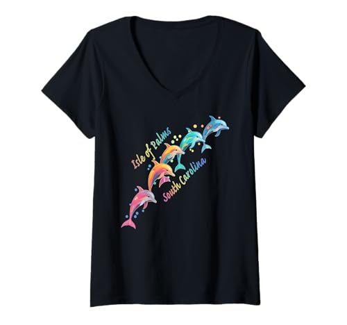Womens Dolphin Lover Isle of Palms SC Family Beach Vacation V-Neck T-Shirt
