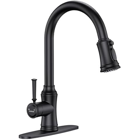 Kitchen Faucet with Pull Down Sprayer, Single Handle High Arc Utility Sink Faucet with Deck Suitable for bar for Kitchen Sink, Laundry Sink, Wet Bar or RV, Matte Black Cover