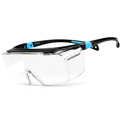 Glove Station Optic Max Safety Glasses Over Eyeglasses - Fits Over Your Prescription - Safety Glasses for Men and Women with Anti-Fog Coating, Wrap-Around Lenses, Adjustable Arms and Side Shields