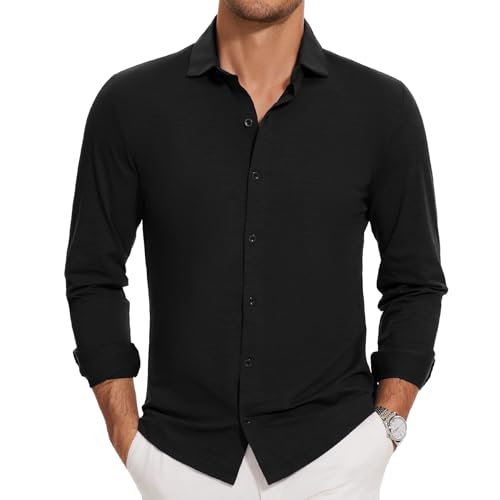 Men's Long Sleeve Button Down Shirts Wrinkle Free Business Untucked Stretch Dress Beach Casual Wedding Shirt