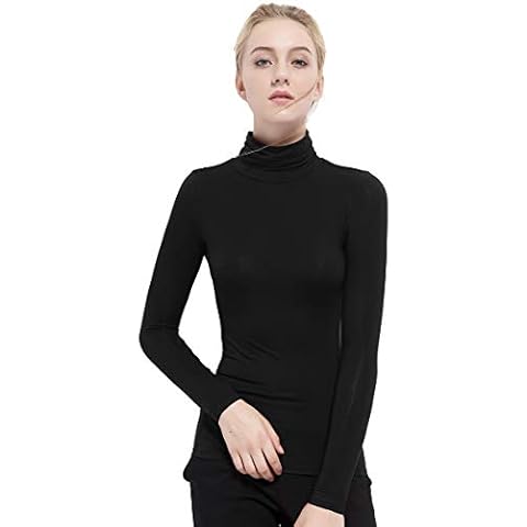 Zueauns Womens Polo Stretch Roll High Neck Long Sleeves T-Shirt Ladies Thermal Underwear Turtle Neck Top Shirt Tee(Black,L) Cover
