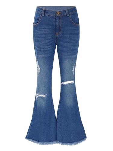 Hularka Kids Girls Ripped Flared Jeans Denim Bell Bottoms Pants Summer Casual Denim Trousers Distressed Jeggings3