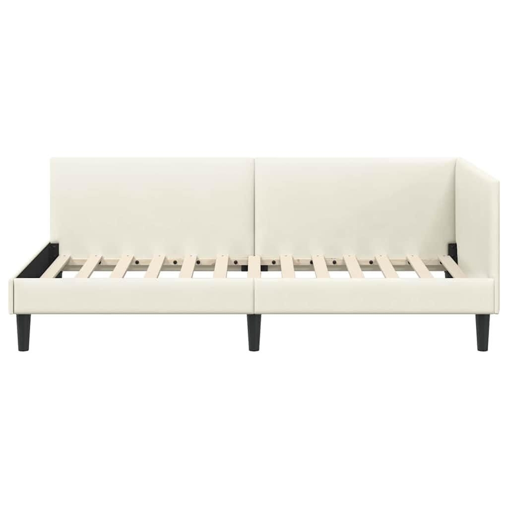 Telaio per letto angolare con testiera color crema, 100 x 200 cm, a forma di L, salvaspazio come divano o letto, design moderno, robusto telaio in legno per camera dei ragazzi, camera degli