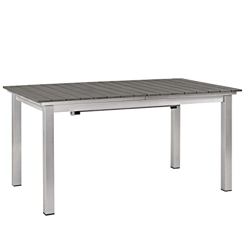 Modway Shore 7-Piece Aluminum Outdoor Patio Furniture Dining Set With Extendable 62 To 94 Inch Dining Table And Six Dining Arm Chairs In Silver Gray #TOP6