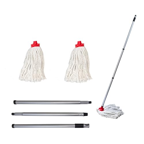 BEST HOUSE | 2 Pcs Cleaning Mops With 1.2m Metal Stick | Mop Replacement | Adjustable Height Stick | Durable | Super Absorbent | Ideal for Home, Kitchen, Bathroom, Office | Large Mop