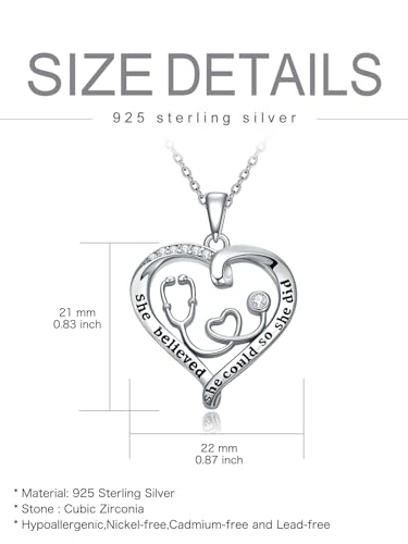 OCJ Nurse Gifts Nurse Pendant 925 Sterling Silver Heart Stethoscope Caduceus Angel Wings RN Necklaces Birthstone Jewelry Birthday Graduation Christmas Gifts for Nurses, Doctor, Medical Student4