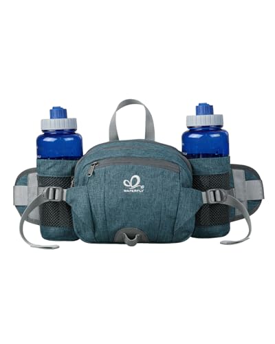WATERFLY Gürteltasche mit Flaschenhalter, Gurt Verstellt Bauchtasche Hundetraining Handyfach Wasserdicht Hüfttasche für Wandern Reise Camping (Blaugrünes Blau)