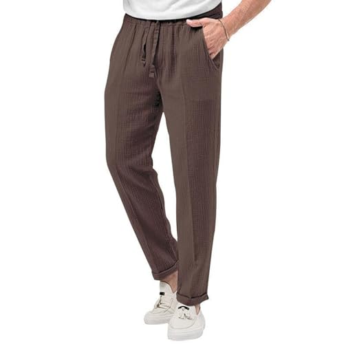 Mens Elastic Waist Chino Pants Drawstring Casual Cotton Twill Trousers for Men with Pockets3