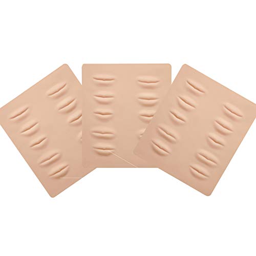 Tattoo Skin Practice 3pcs 3D Microblading Practice Skin For Lips Permanent Makeup Brow And Lips Silicone Skin Tattoo Training by Micro-Blading And Needling,Fake Skin Sheets For Beginners