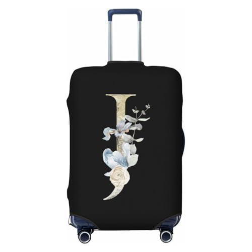 Personalized Suitcase Protector Luggage Cover with Name,with Floral Letter Black Luggage Washable Stretch Suitcase Protector Anti-Scratch Travel Suitcase Cover Fits 18-32 Inch Travel Trolley