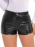  ORANDESIGNE Shorts Cuir Femme Court Sexy Hot Pants Taille Haute Similicuir PU Short Pantalon Moulant Mini Short Clubwear Disco E Noir M