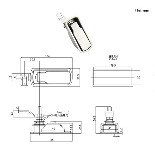 Serrure plate rotative inox antivibrations pour boîtier de commande