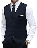 YOHOWA Navy Blue Men's Formal Suit Vest and Tie Set Business Casual Waistcoat Solid Colors Wedding Western Tuxedo Vest