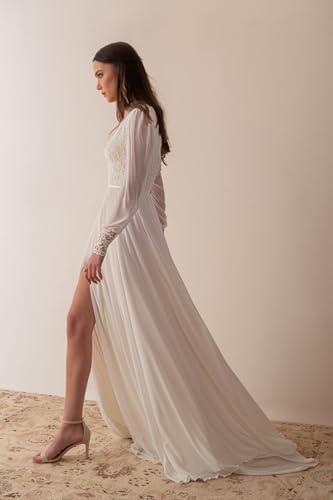 Fair Lady Wedding Dresses for Bride 2025 V Neck Beaded Straps Lace Appliques Bridal Gown for Women4