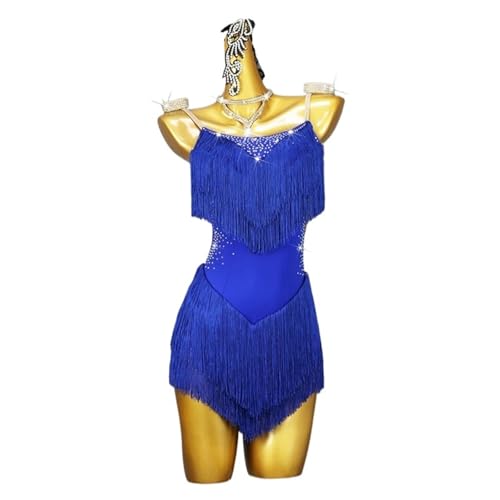 NRBMZYEN Vestido de baile latino, vestido de baile latino, vestido de competición, graduación, práctica, borlas, ropa de fiesta, Azul (Blue Dress), S