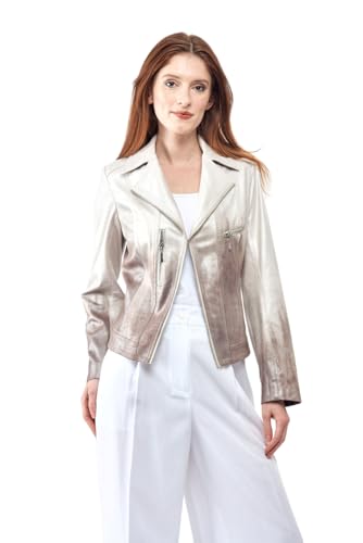 Lena Gabrielle Women’s Faux Leather Shiny Metallic Ombre Moto Jacket