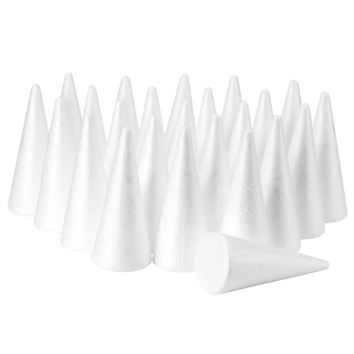 YURN Craft 24 Pack Foam Cones for Crafts, Foam Trees Cones, 2.44×5.86 in Cones Shaped Foam for Christmas Decorations, Gnomes, and DIY Art Projects.