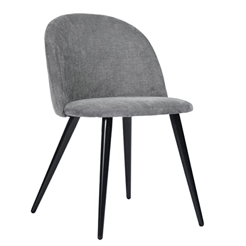 Image of Amazon Brand - Umi Romantic Vintage Side Dining Chair - Rustic Fabric Upholstered Seat with Black Powder-Coated Metal Legs for Elegant Home Dcor in Light Grey