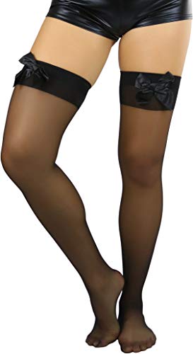 Image of ToBeInStyle Women's Opaque Long Thigh High Stockings w /Decorative Front Satin Bow