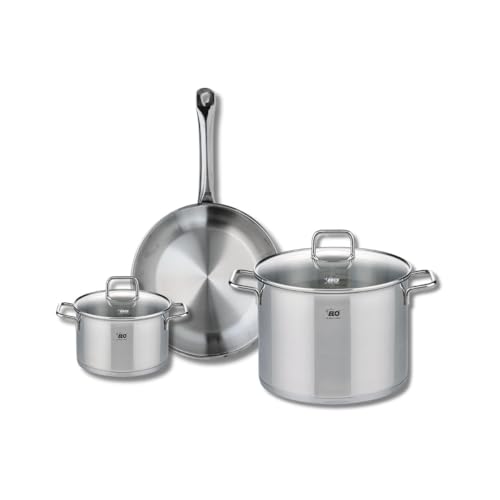 ELO 9696650 - Batería de cocina (3 piezas, juego de 1 sartén de 28 cm y 2 ollas de 16 y 26 cm Elo Profi Citrin, acero inoxidable, inducción